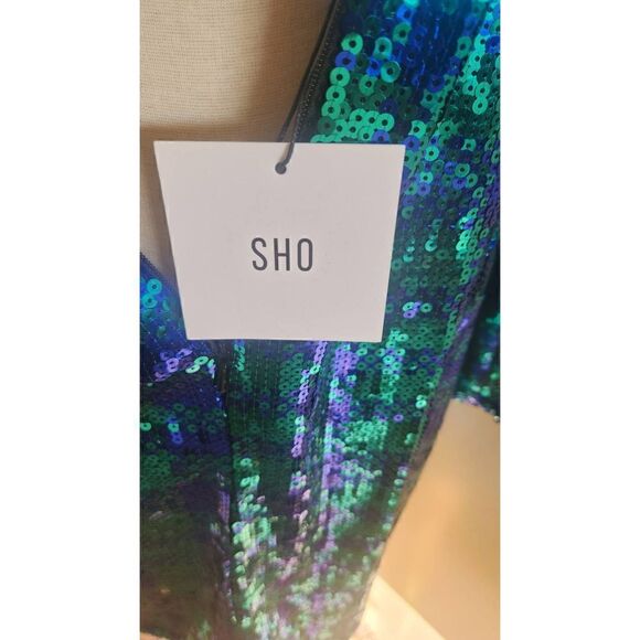 SHO Green and Blue Plaid Sequin Sheath Dress, Long Sleeve, NWT, XL - Picture 10 of 12